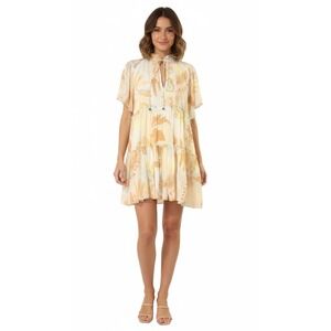 Oliviaceous Floral Tiered Mini Dress yellow boho baby doll size small